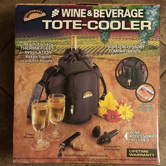 Wine Beverage cooler tote backpack corkscrew bottle opener server NIB - Picture 2 of 5